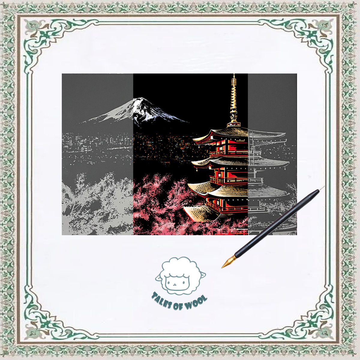 彩色刮畫(日本富士山)