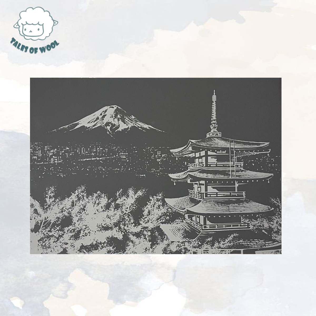 彩色刮畫(日本富士山)