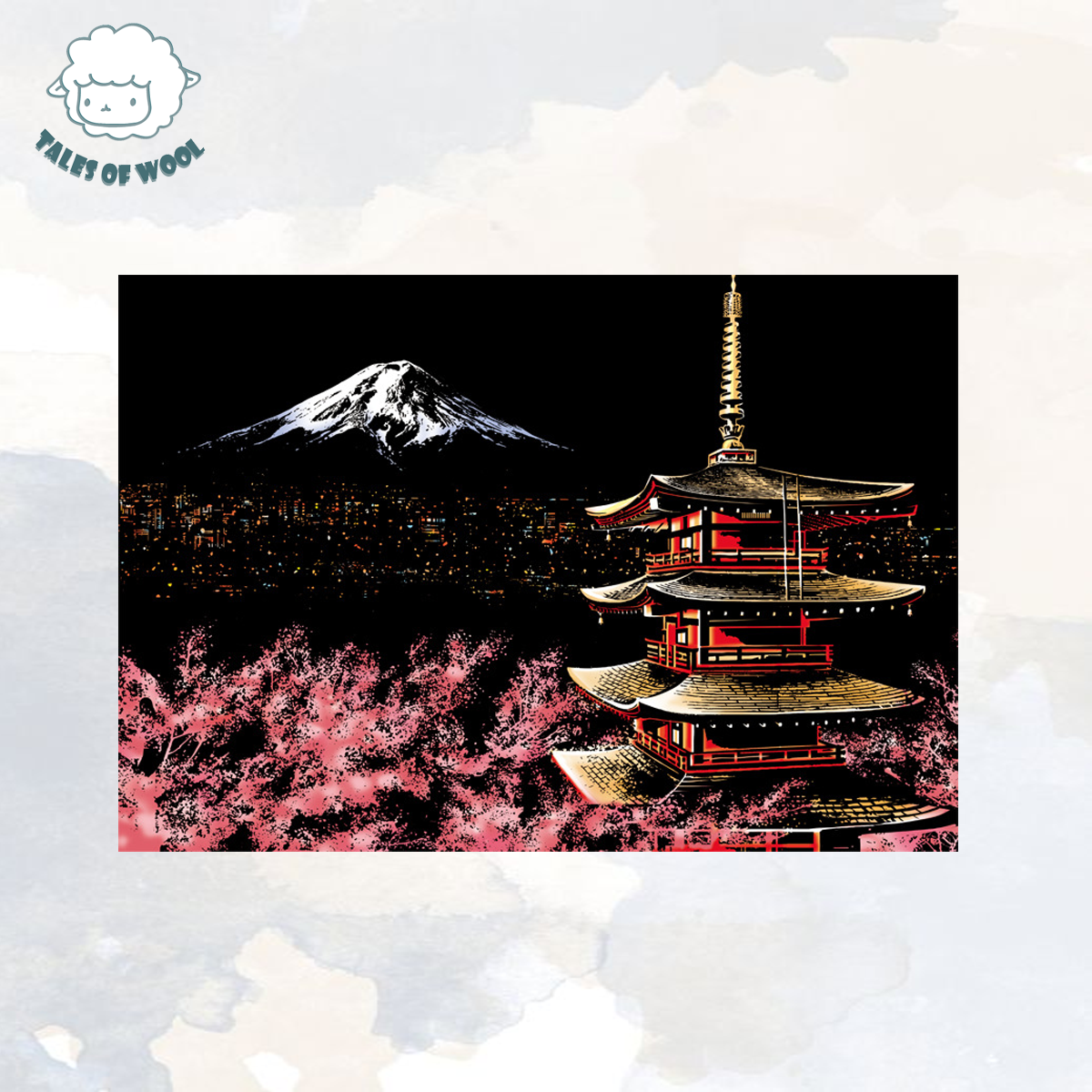 彩色刮畫(日本富士山)