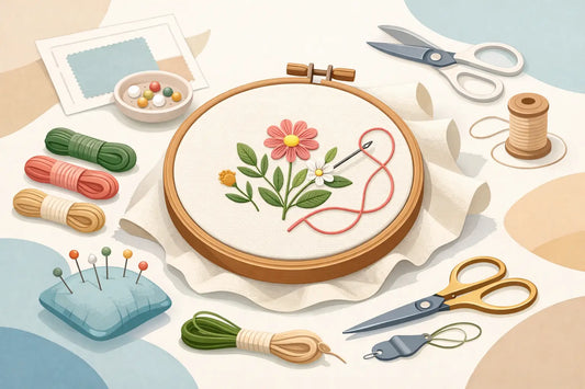 刺繡材料包縫法步驟教學，從穿線到收線完成細緻小作品